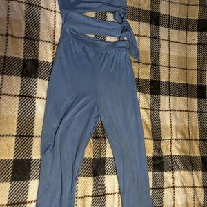 Fashion Nova Blue Sleeveless Jumpsuit with Scoop Neckline